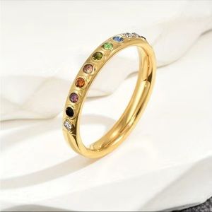 14k Gold Rainbow Zirconia Ring